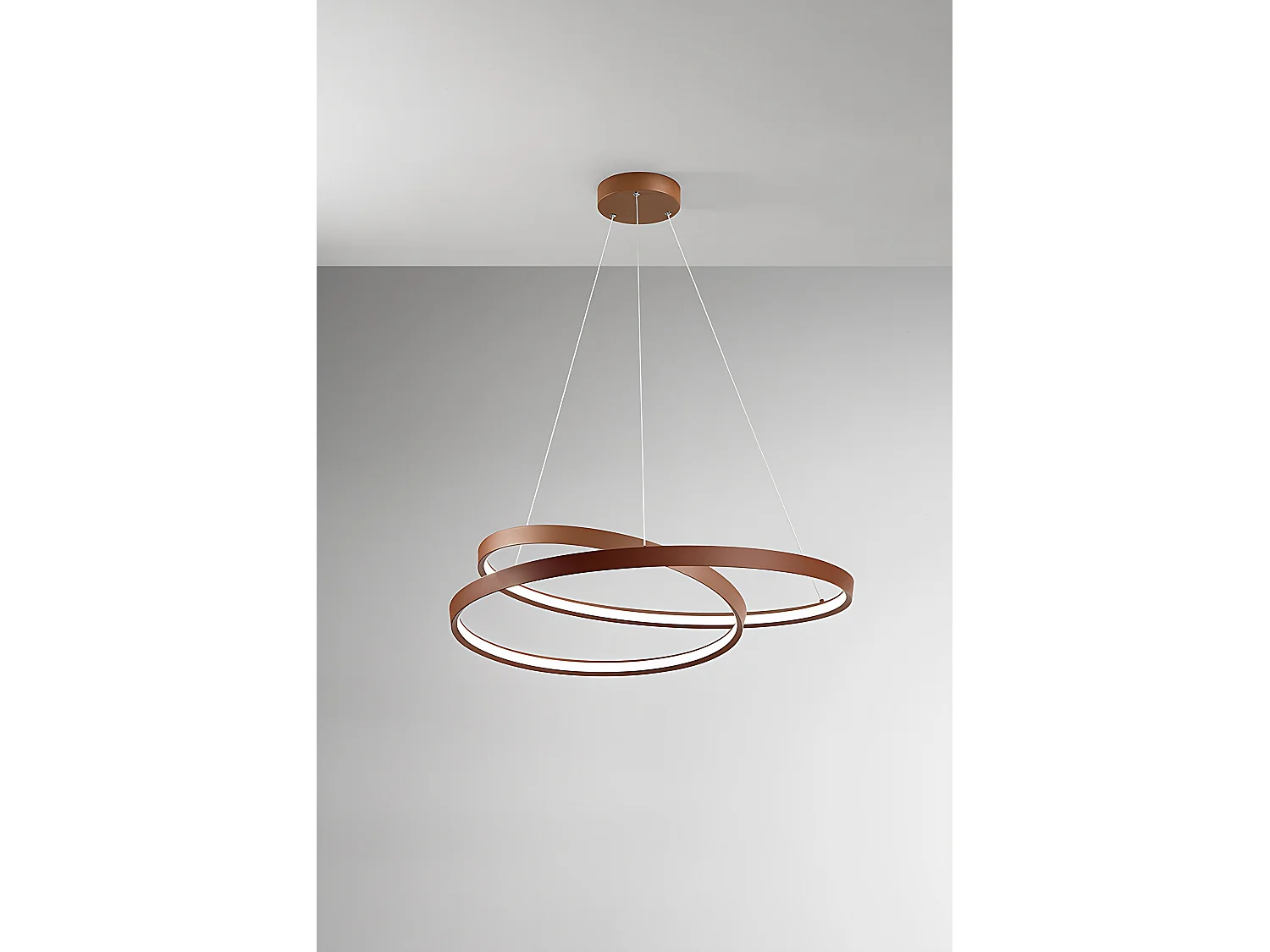 Lâmpada Suspensa LED 55W Circular Intensidade Regulável CCT, Estrutura Metal Cor Canela Mate, Altura Ajustável, Design Moderno - Marca Perenz