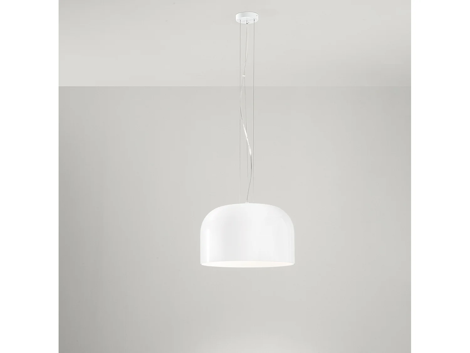 Hanglamp van opaalwit glas en gelakt metaal, diameter 40 cm, E27 fitting, moderne en minimalistische stijl voor interieurs, klasse I - Perenz