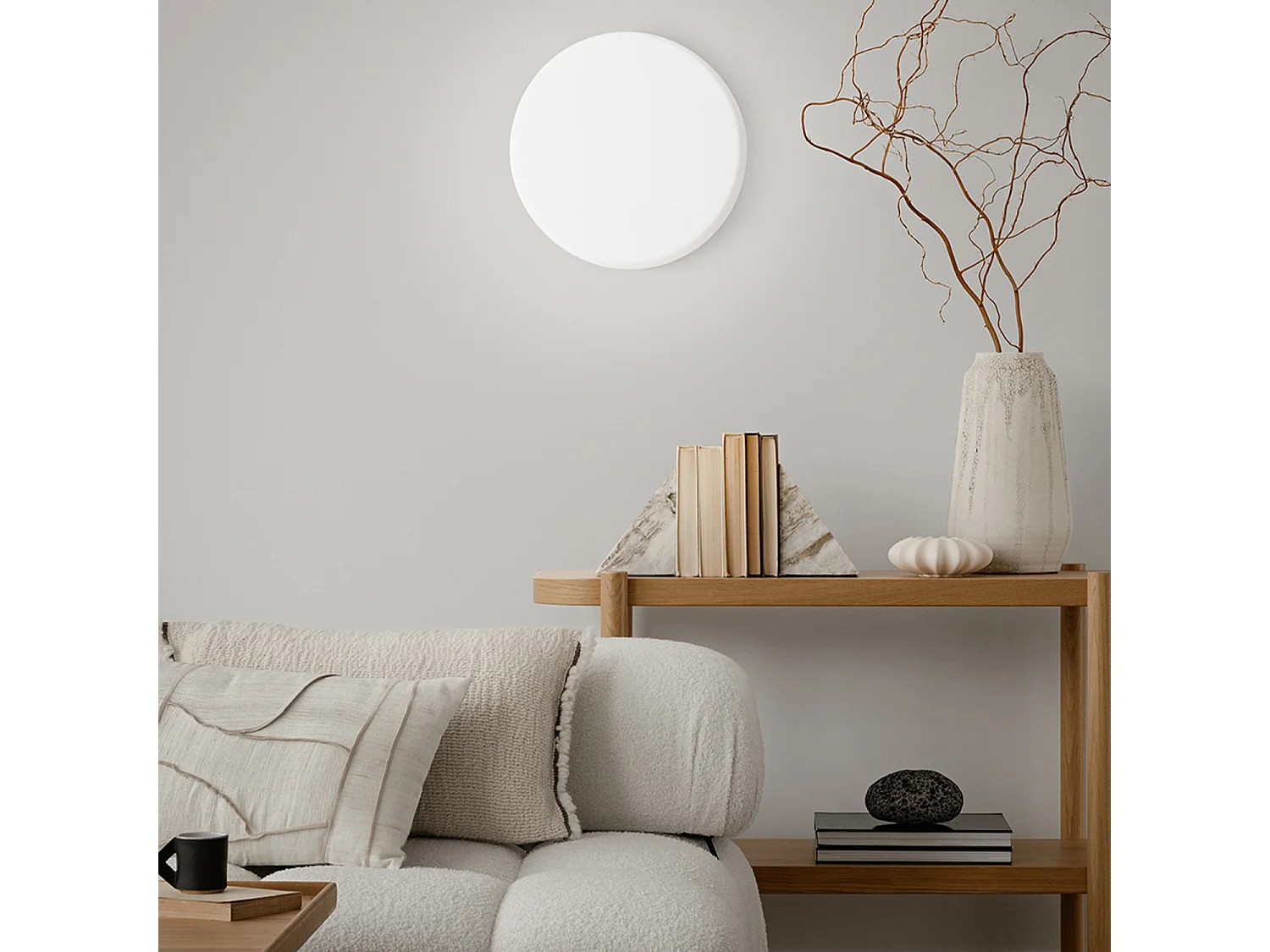 LED-plafondlamp van satijnwit geblazen glas, dimbaar, kleurtemperatuur 3000K-4000K, vermogen 18W, diameter 30 cm, hoog rendement - Perenz