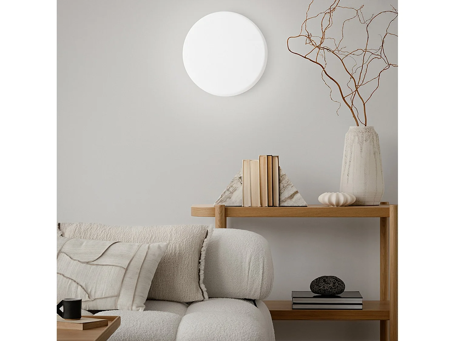 Plafonier LED de teto em vidro soprado branco acetinado, regulável CCT 3000K-4000K, potência 18W, diâmetro 30 cm, alta eficiência - Perenz Design