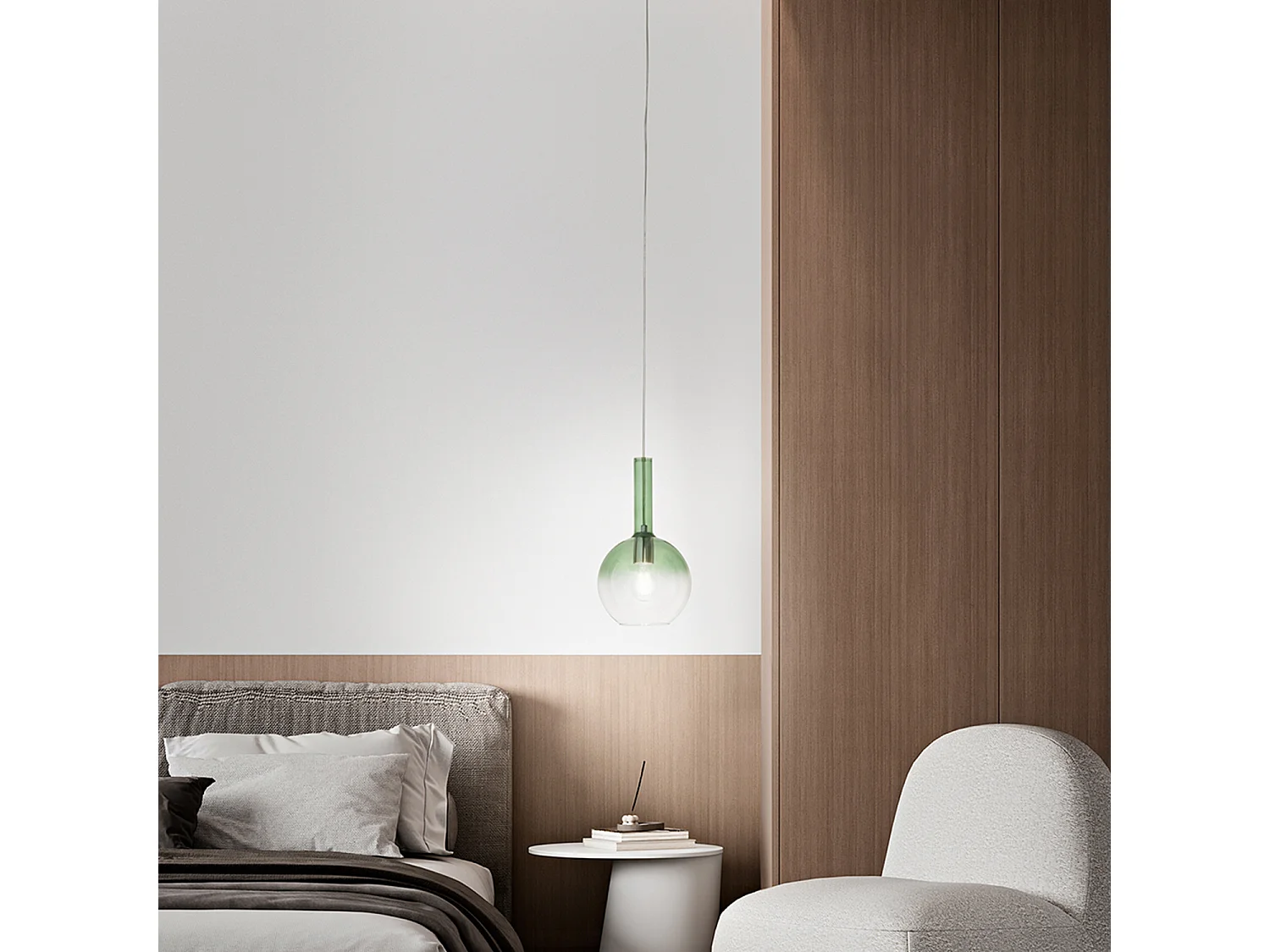 Transparante hanglamp van borosilicaatglas met groene tint, E27 fitting, modern design, verstelbare kabel, 20 cm diameter, IP20 - Perenz