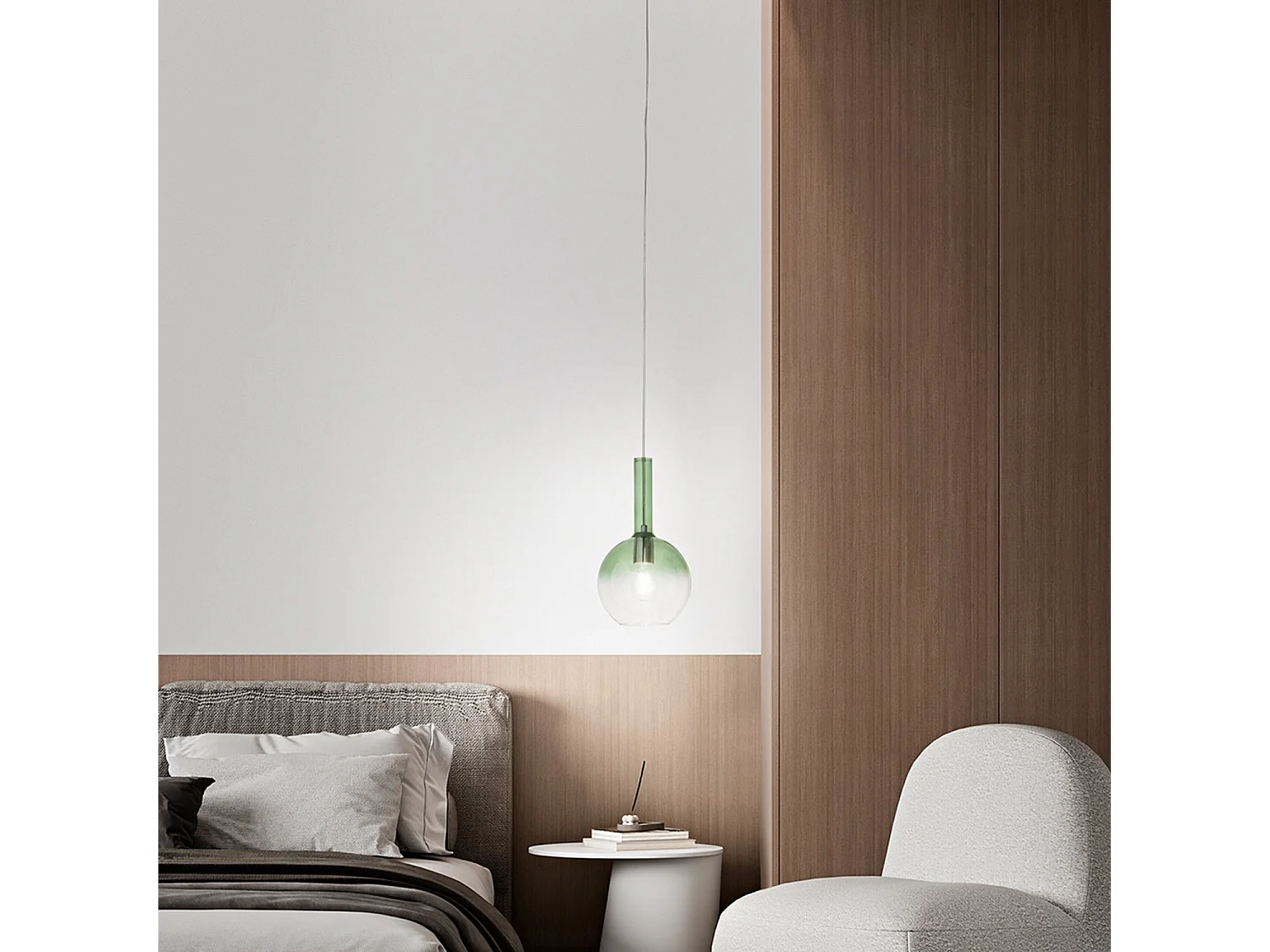 Lampa wisząca z zielonego borokrzemowego szkła, oprawa E27, nowoczesny design, regulowany kabel, średnica 20 cm, klasa szczelności IP20 - Perenz