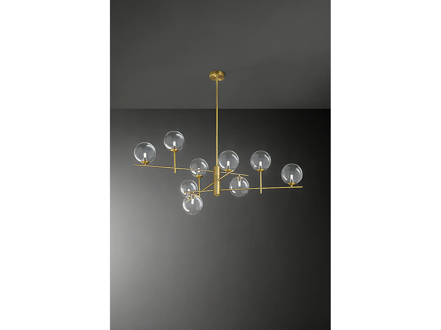 Adjustable Ceiling Light in Metal and Aluminum Burnished Brass 9 G9 Lights, Modern Design with Transparent Borosilicate Glass Diffusers - Perenz