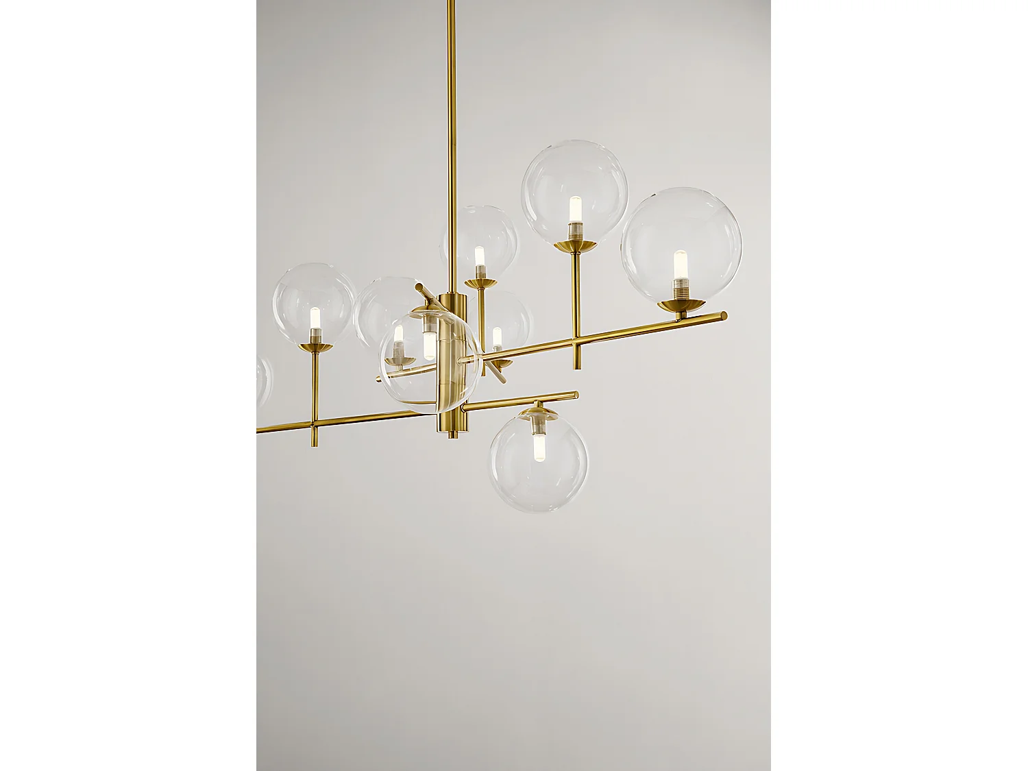Adjustable Ceiling Light in Metal and Aluminum Burnished Brass 9 G9 Lights, Modern Design with Transparent Borosilicate Glass Diffusers - Perenz