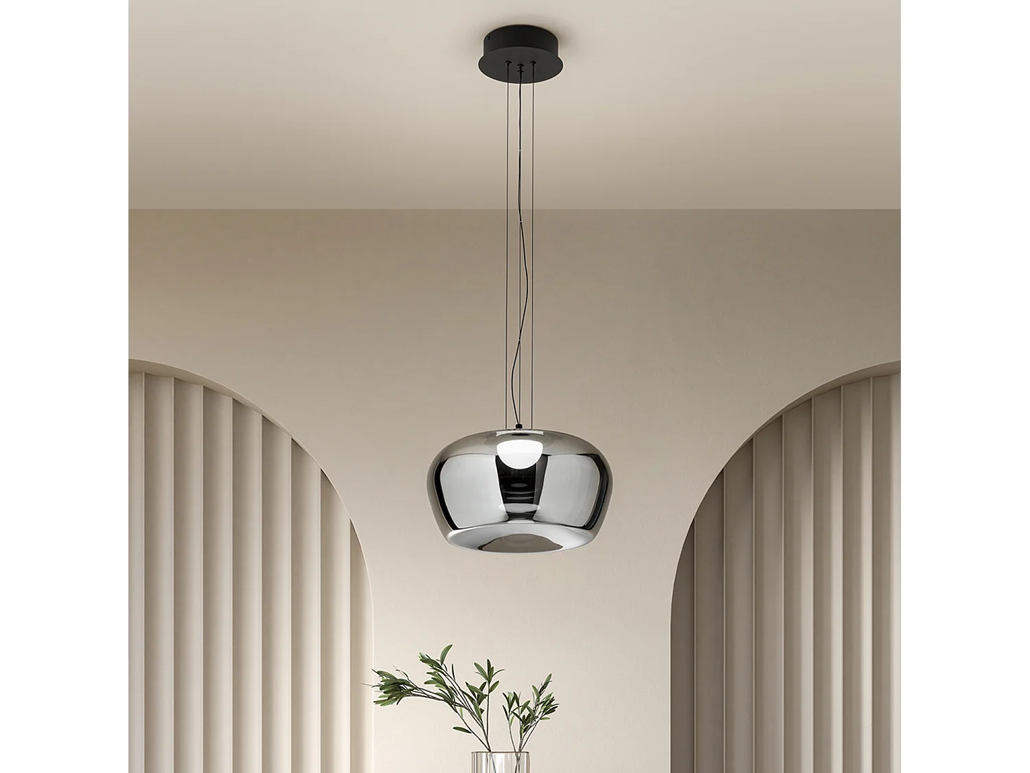 LED-Pendelleuchte 20 W aus rauchfarbenem Spiegelglas, mattschwarz, Ø38 cm, modernes elegantes Design Innenbereich - Perenz
