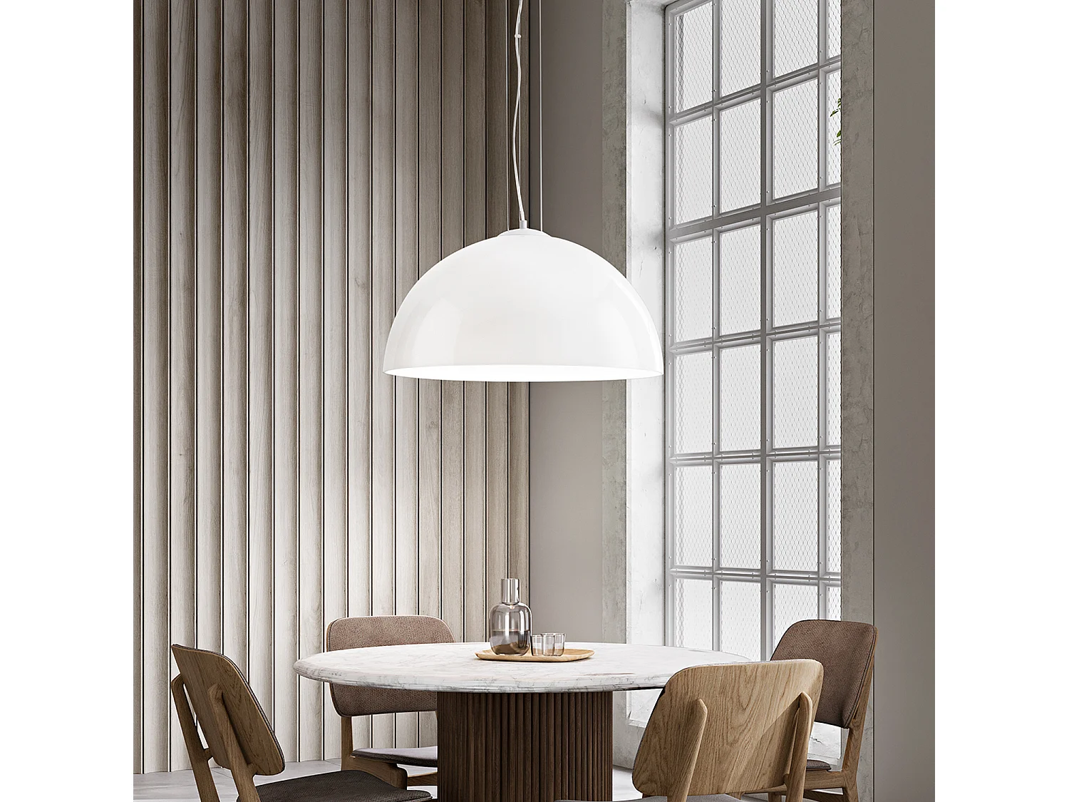 Hanglamp van opaalwit glas, frame van metaal en aluminium, modern en minimalistisch design, E27 fitting, d.50 x h.175 cm - Perenz