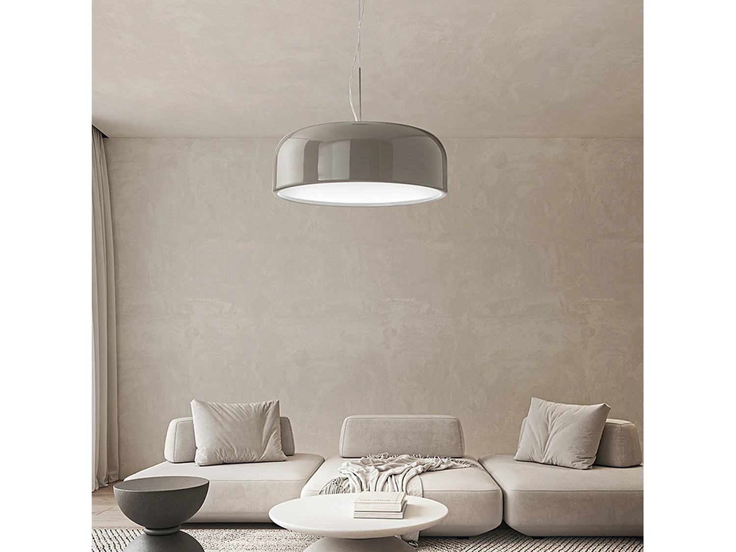 Glossy Dove Grey Metal Pendant Lamp with Integrated Dimmable LED Technology CCT 50W, Diameter 60 cm - Perenz