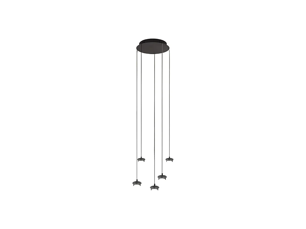 Candeeiro de Suspensão LED com 5 Luzes em Alumínio e Metal Preto Mate, Design Circular Moderno, 25W, 3000K, Luz Quente Sofisticada - Perenz