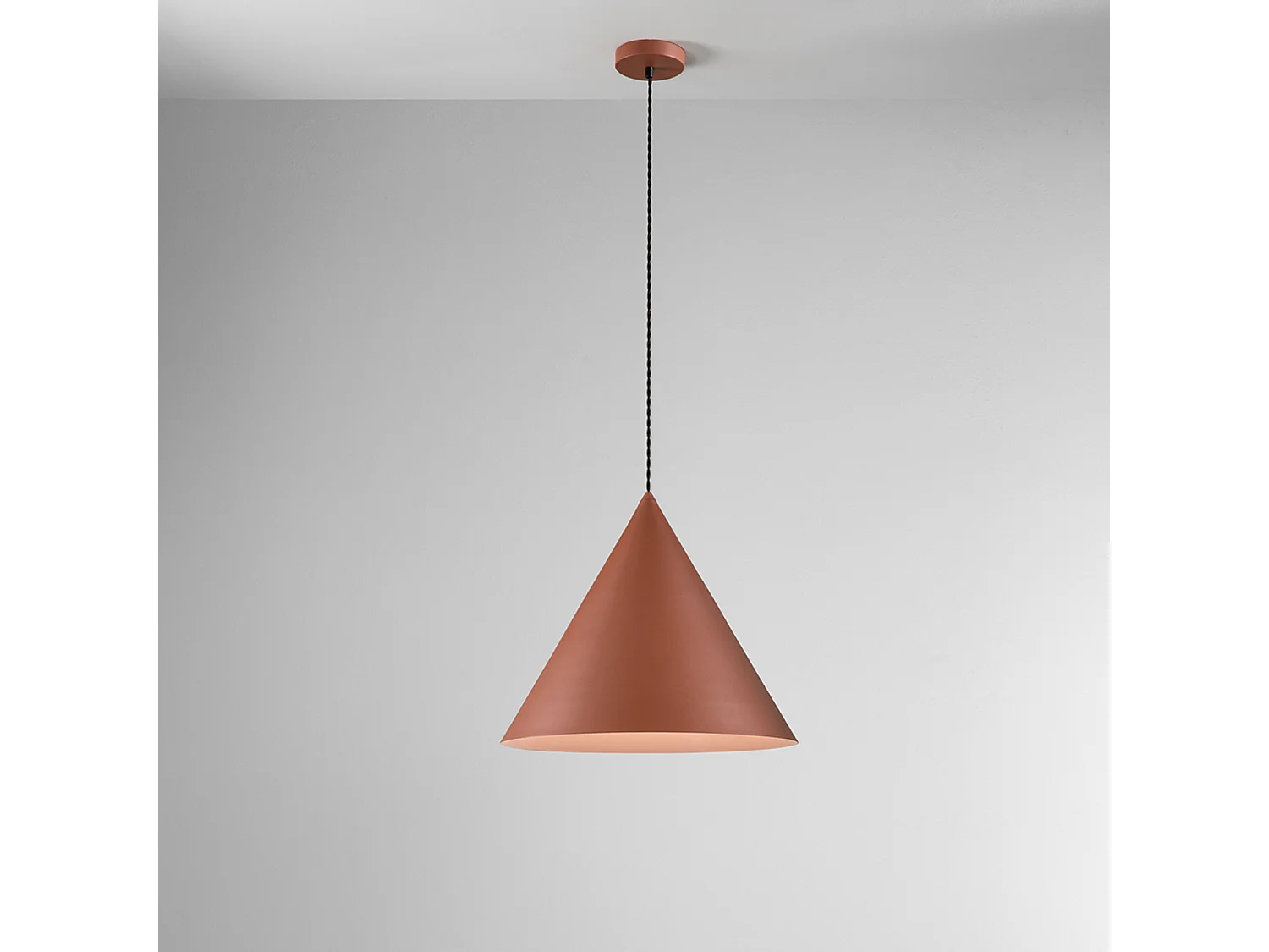 Hanglamp van gepoedercoat metaal en aluminium, serie 10S48408, matte terracotta kleur, E27 fitting, in hoogte verstelbaar - Perenz