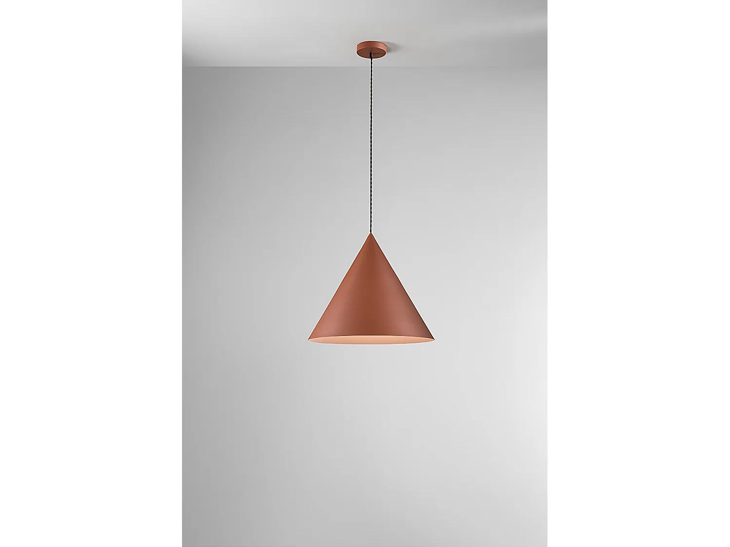 Hanglamp van gepoedercoat metaal en aluminium, serie 10S48408, matte terracotta kleur, E27 fitting, in hoogte verstelbaar - Perenz
