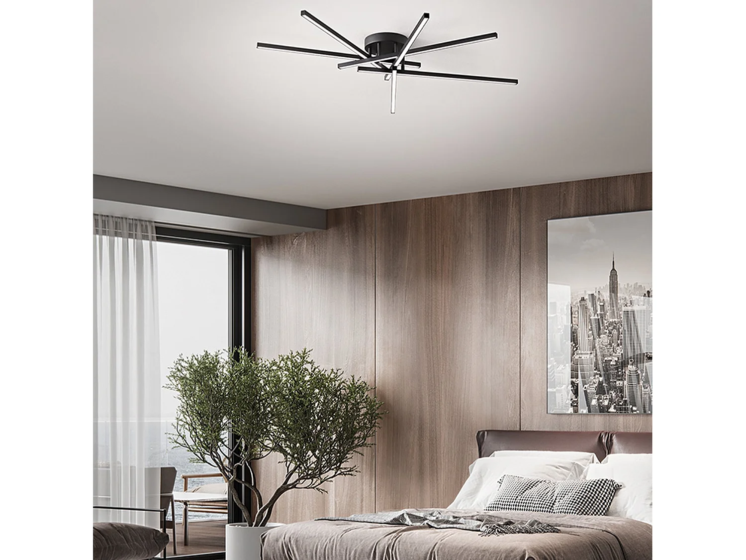 70W LED loftlampe lavet af matsort aluminium, 4900 lm, dæmpbar, CCT 3000-6000 K, moderne design, IP20 - Perenz