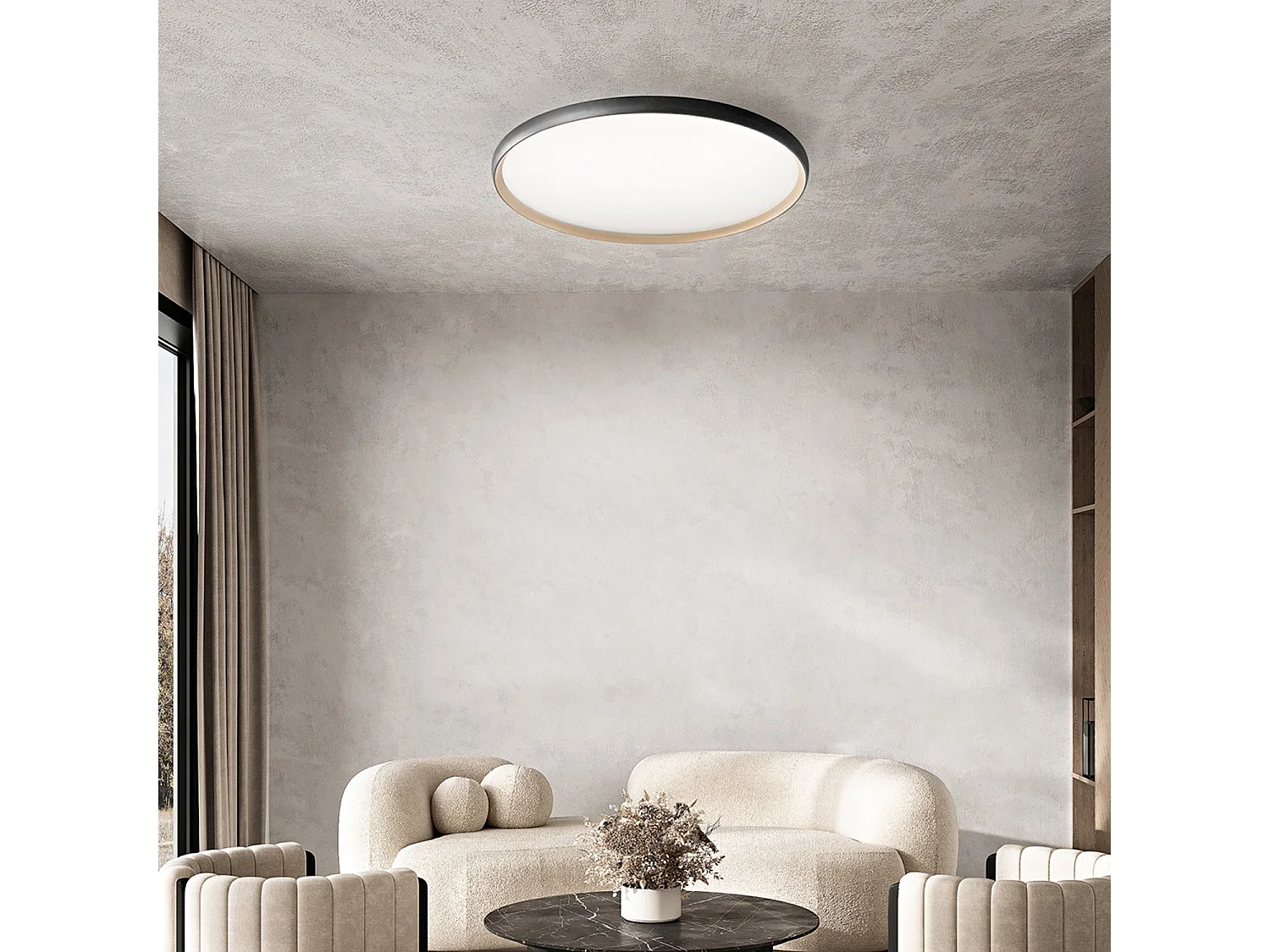 Rund LED loftlampe i sort og guldfarvet metal, 45 W, dæmpbar, Ø58,5 cm, moderne design - Perenz