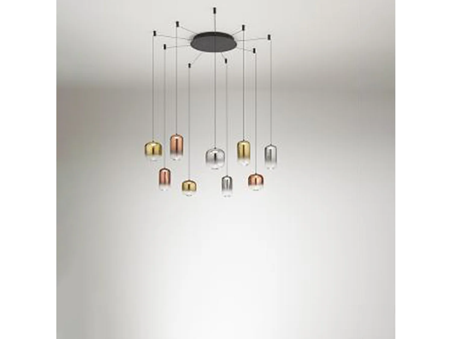 Candeeiro Suspenso LED 9 Luzes em Alumínio e Metal Preto Mate, Design Circular Moderno, 45W, 3000K, Elevada Eficiência Luminosa - Perenz Iluminação