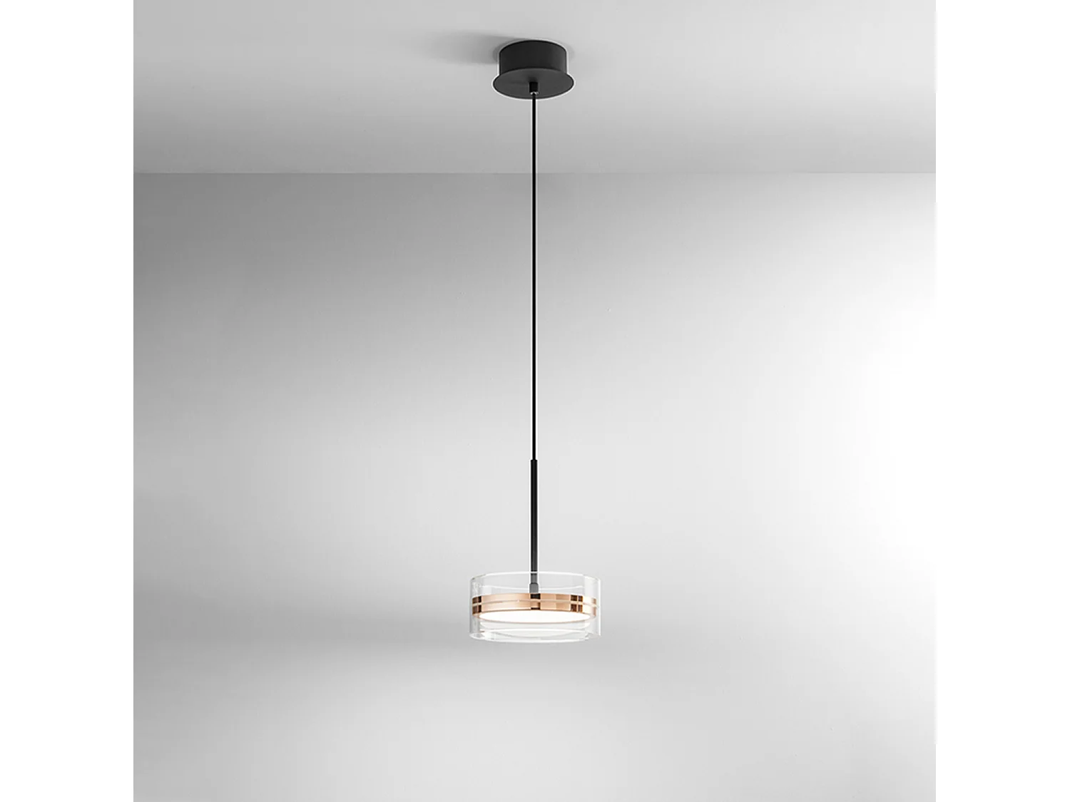 Sospensione Contemporanea Aere Metallo Oro Rosa Vetro Nero Led 14W 3000K