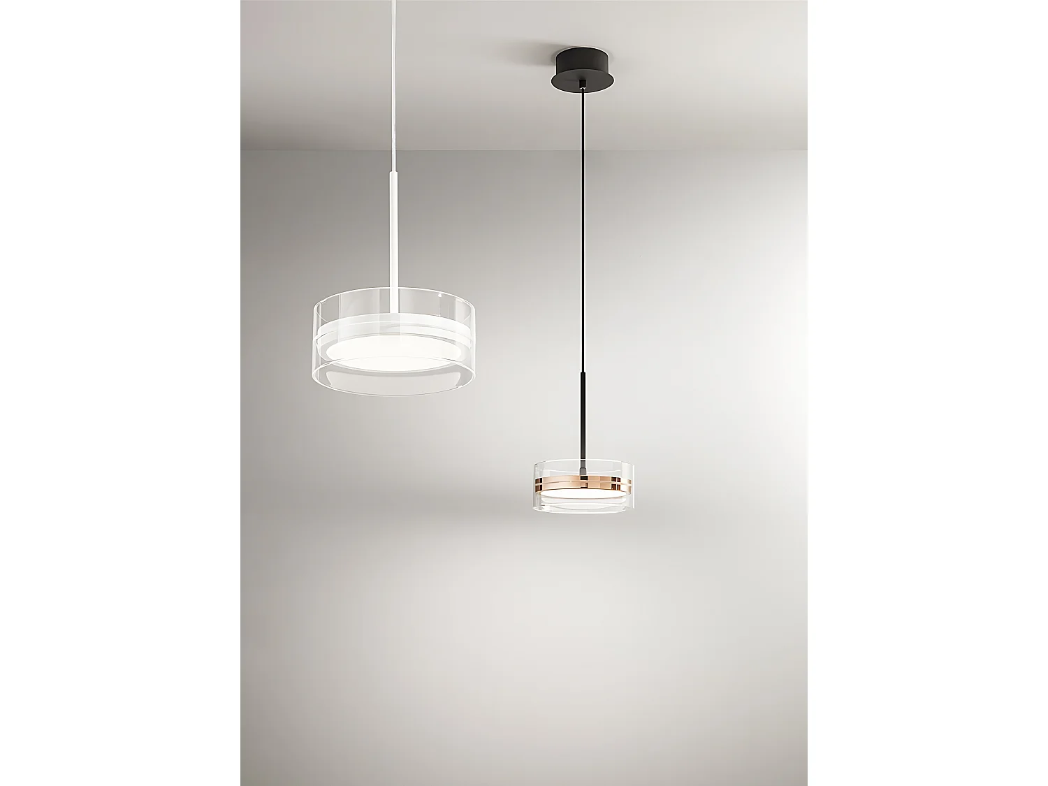 Candeeiro de Suspensão LED 14W em Metal e Alumínio, Design Biemissão, Acabamento Ouro Polido e Preto Mate, Regulável, D.20 cm - Marca Perenz