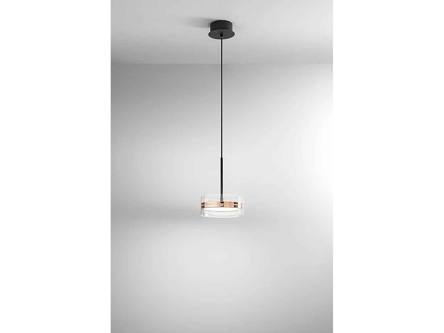 Candeeiro de Suspensão LED 14W em Metal e Alumínio, Design Biemissão, Acabamento Ouro Polido e Preto Mate, Regulável, D.20 cm - Marca Perenz