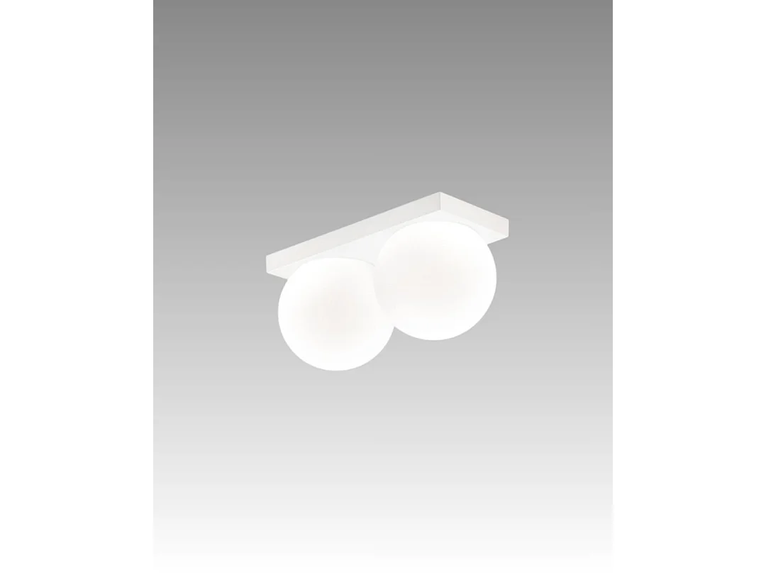 LED loftlampe serie 8378 af mat hvid metal, 2x8 W, 3000 K, mundblæst satinglas, moderne design, IP40 - Perenz