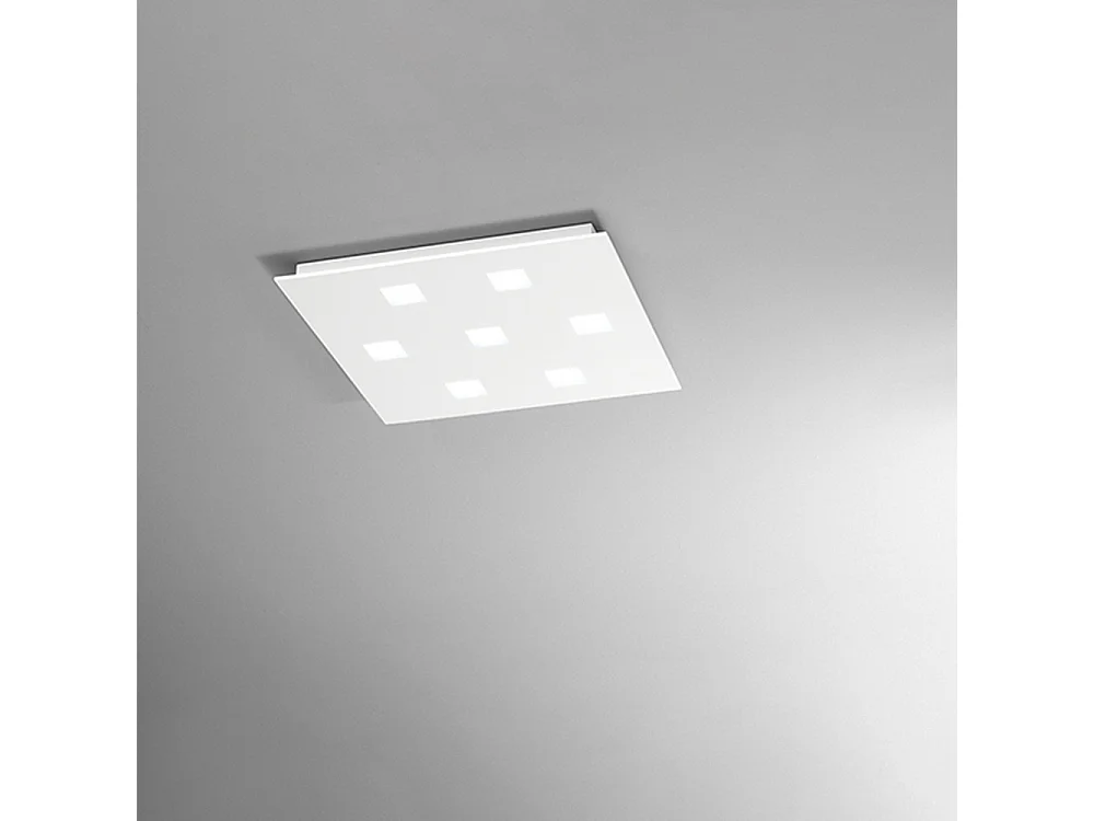 Plafondeira Quadrada em Metal Branco, Design Moderno 7 Luzes GX53, Iluminação de Interiores Elegante e Minimalista, 59,5x59,5 cm - Marca Perenz