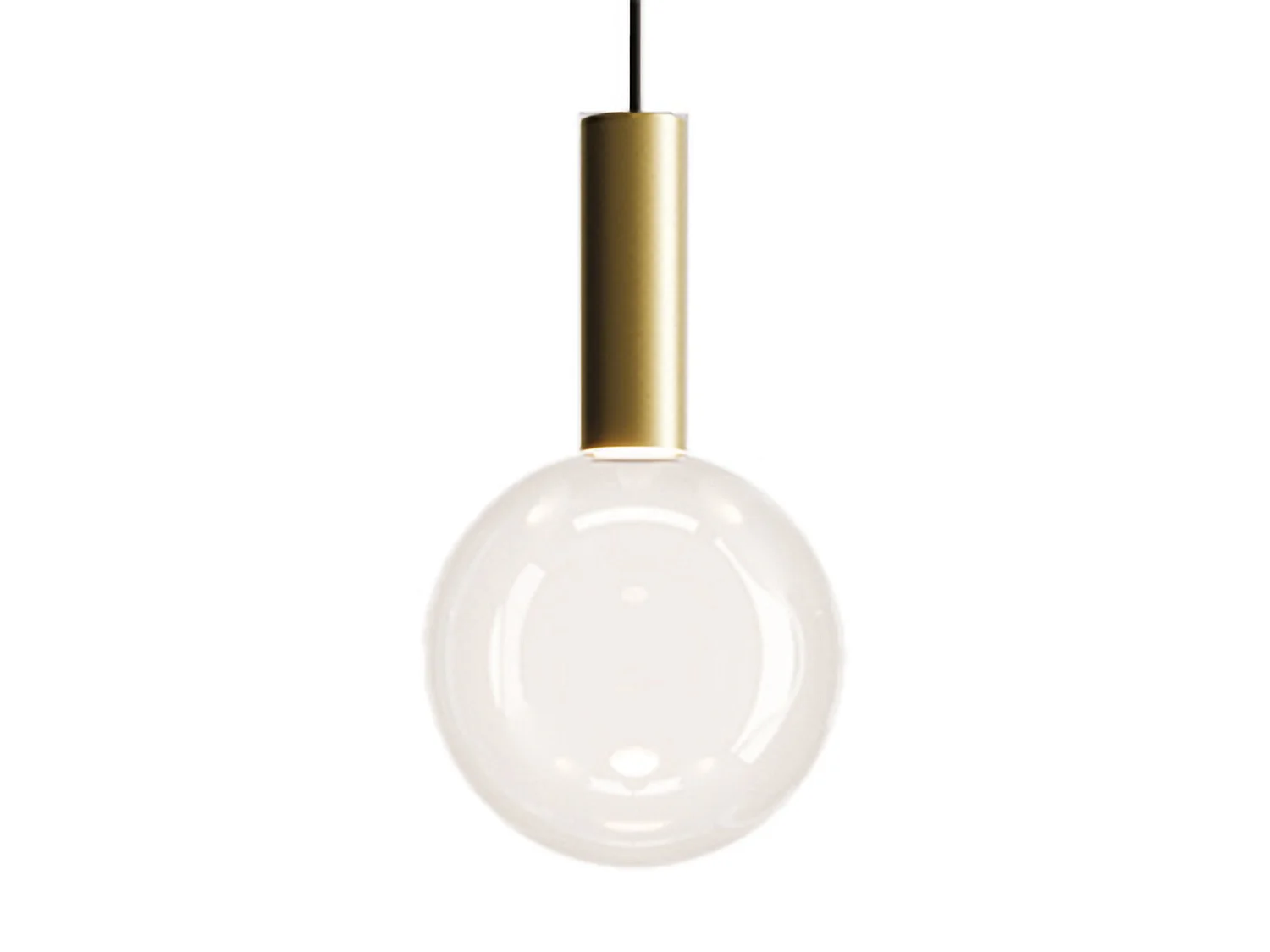 Zafferano bolvormige hanglamp, mondgeblazen borosilicaatglas, 8W 2700K TRIAC dimbare LED, goud en transparant ontwerp, diameter van 18 cm.