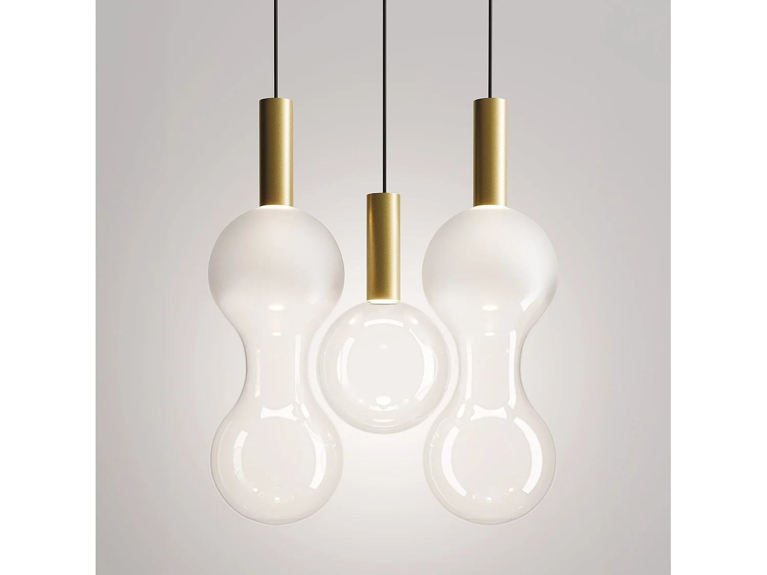 Zafferano bolvormige hanglamp, mondgeblazen borosilicaatglas, 8W 2700K TRIAC dimbare LED, goud en transparant ontwerp, diameter van 18 cm.