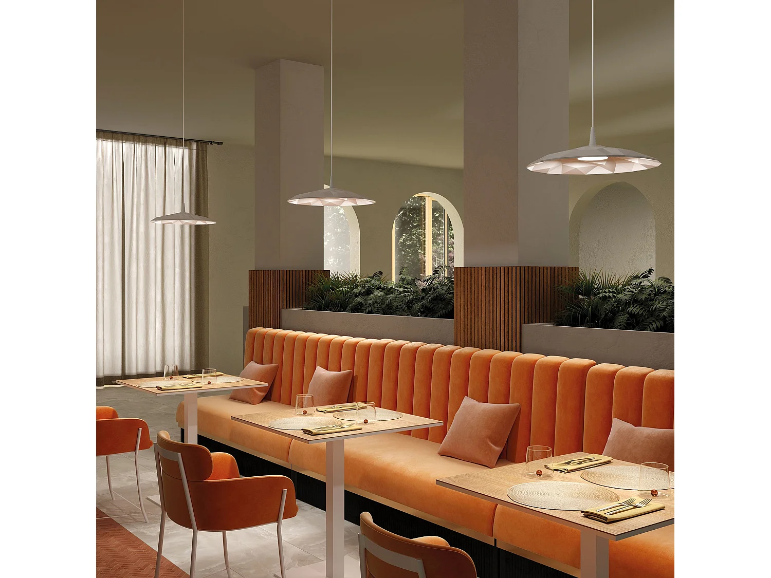 Vinklet LED-pendellampe, moderne design med håndlavet keramisk diffuser, hvid finish, 8 W, 2700 K, diameter 40 cm, model 2700