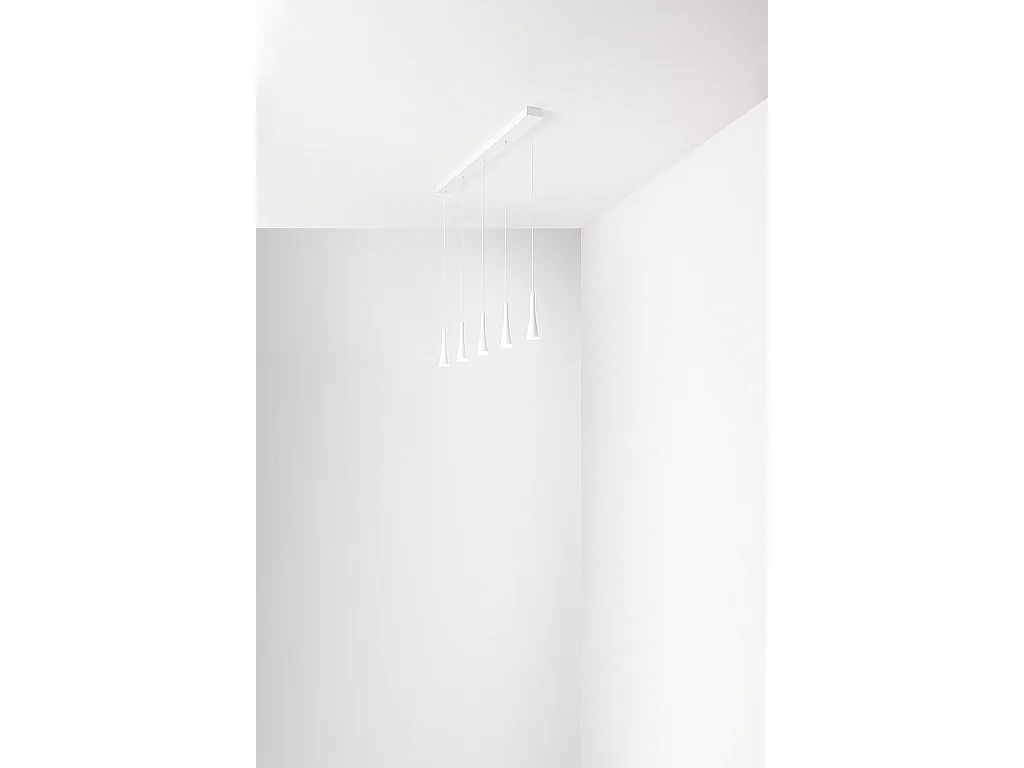 Moderne hanglamp in mat wit metaal, 35W LED-strip, warm licht 3000K, in hoogte verstelbaar tot 250 cm - Perenz