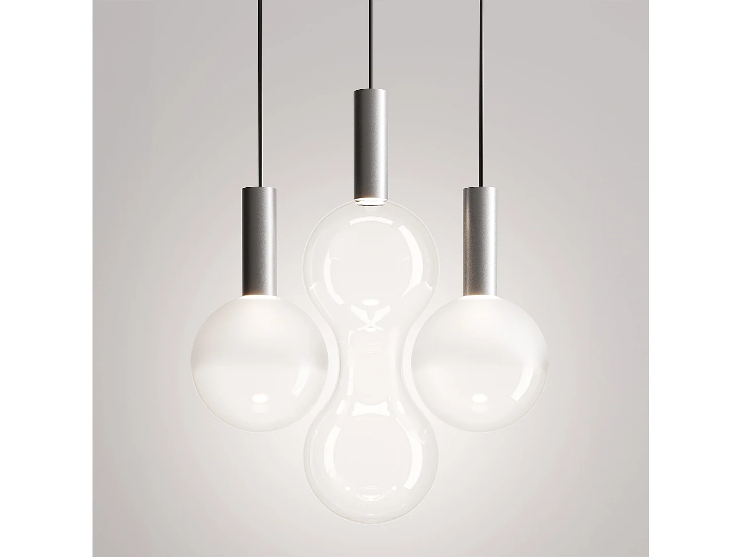 Zafferano Pendelleuchte, Aluminiumkugel, Diffusor aus mundgeblasenem Borosilikatglas, LED-Triac 8W 3000K, Durchmesser 18 cm, transparent sandgestrahlt