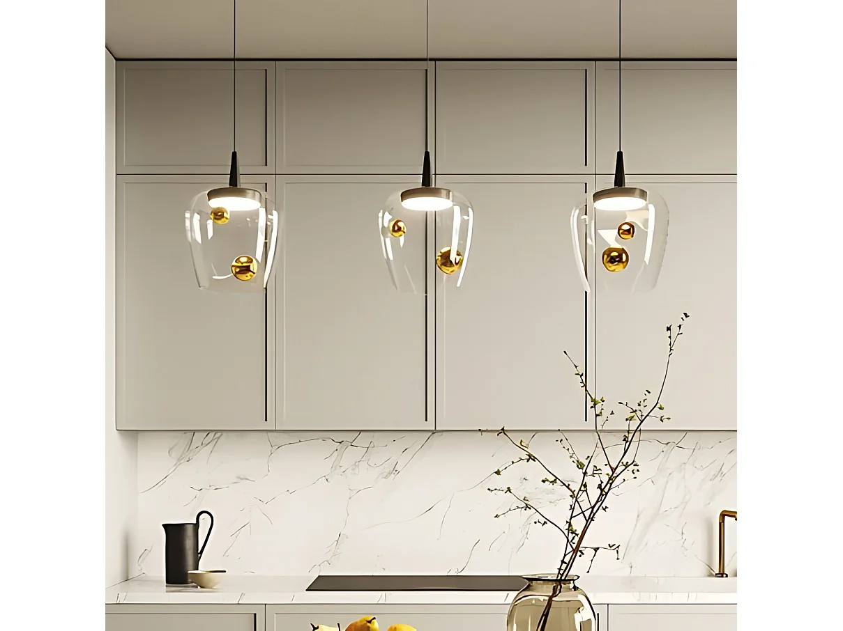 Zafferano Bilia pendellampe 230V LED 8W i mundblæst borosilikatglas, sort og antik guld finish, diameter 18 cm, højde 324 cm