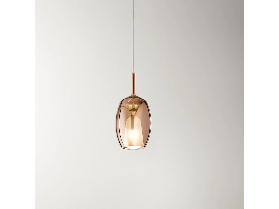 Perenz hanglamp van gespiegeld koper en borosilicaatglas met E27-fitting, diameter 17 cm, hoogte 36,5 cm, kabel 300 cm
