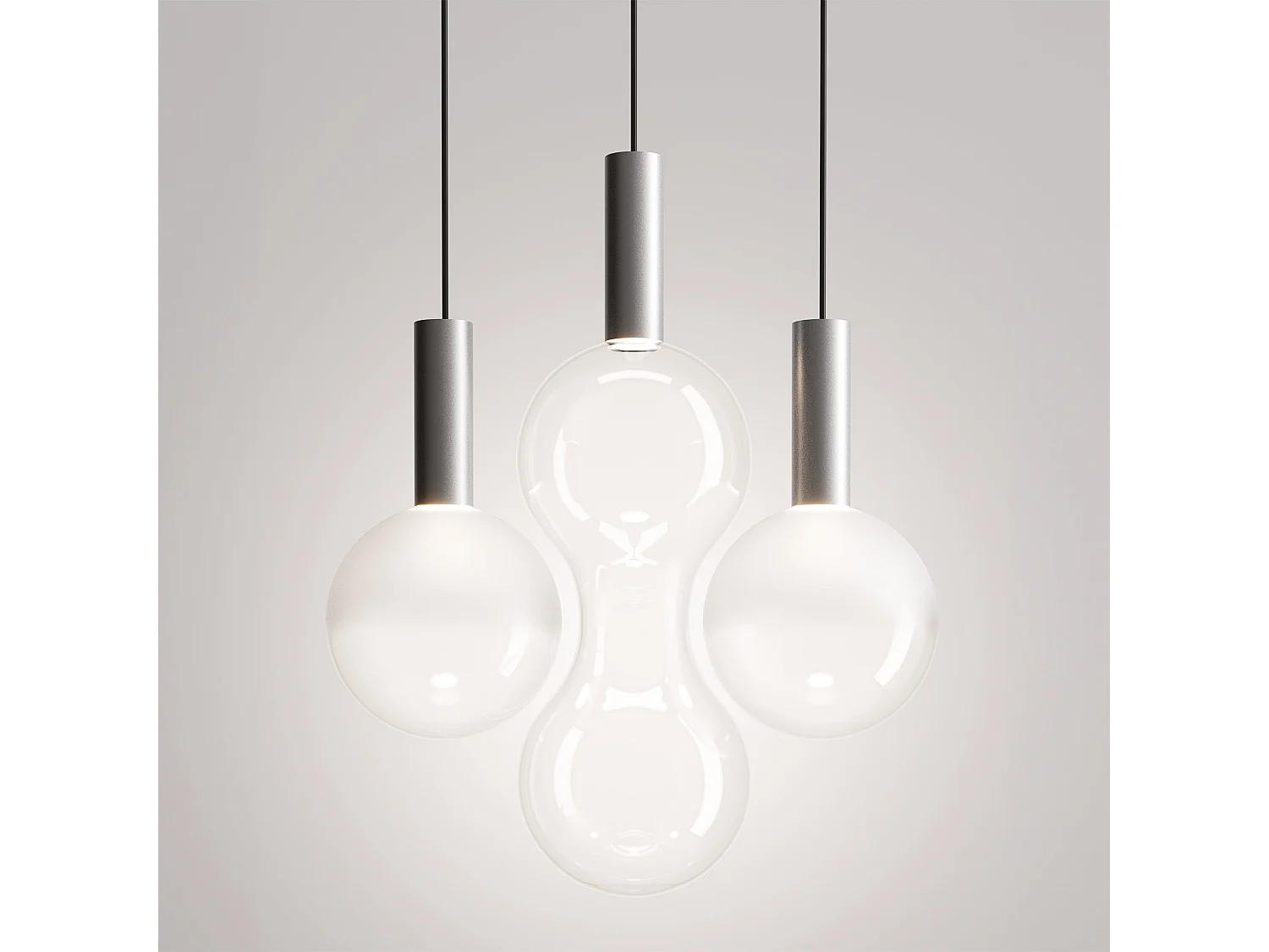 Zafferano LED-hanglamp van aluminium en mondgeblazen borosilicaatglas, warm licht 2700K, diameter 18 cm, aluminiumkleur