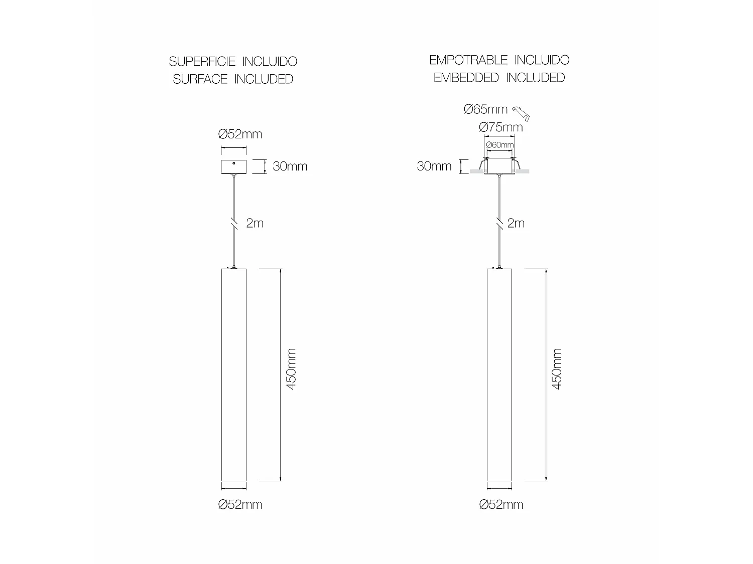 Lámpara colgante Beneito Faure Atmos XL 10W, empotrada o superficie, CCT (2700K/3200K/4000K) y óptica ajustable de 15º/38º/60º, acabado en blanco.