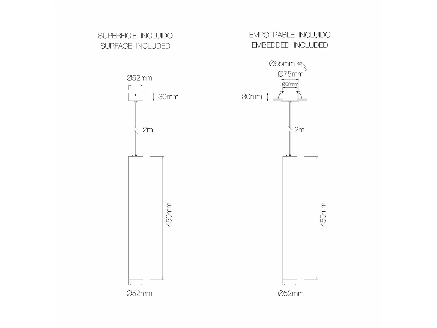 Beneito & Faure Atmos XL 10W pendellampe, indbygget eller påbygget, farvetemperaturkontakt 2700K/3200K/4000K, strålevinkel 15º/38º/60º - Hvid