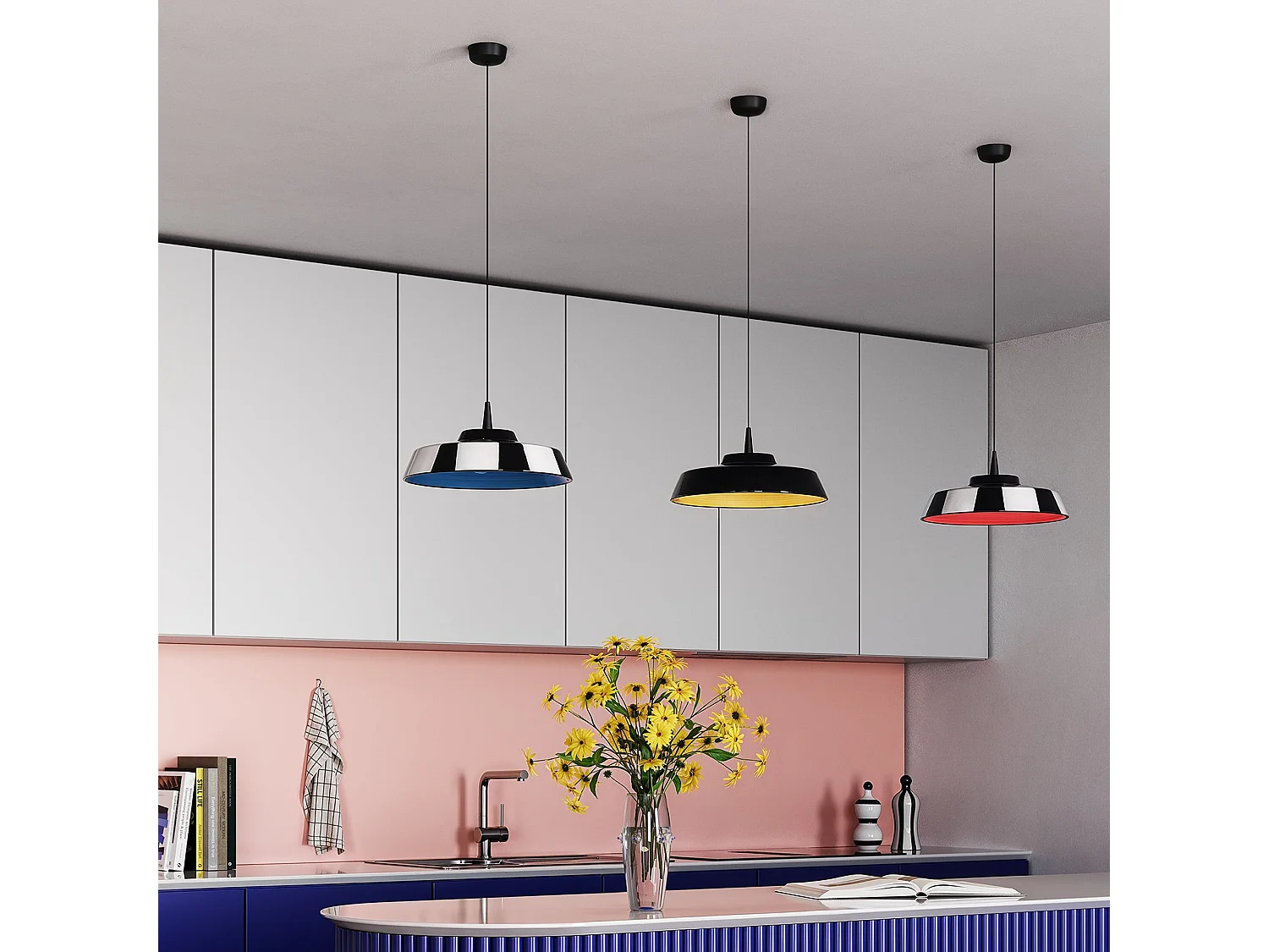 LED-pendellampe "Circus", design i sort-hvid keramik, diameter 24 cm, TRIAC LED-lyskilde, 2700 K, 8 W, ideel til indendørs brug