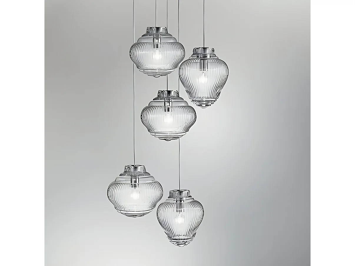 Bonnie Amethyst pendellampe i mundblæst glas med rigadin-udførelse og grå metalstruktur, diameter 27,5 cm, håndlavet design