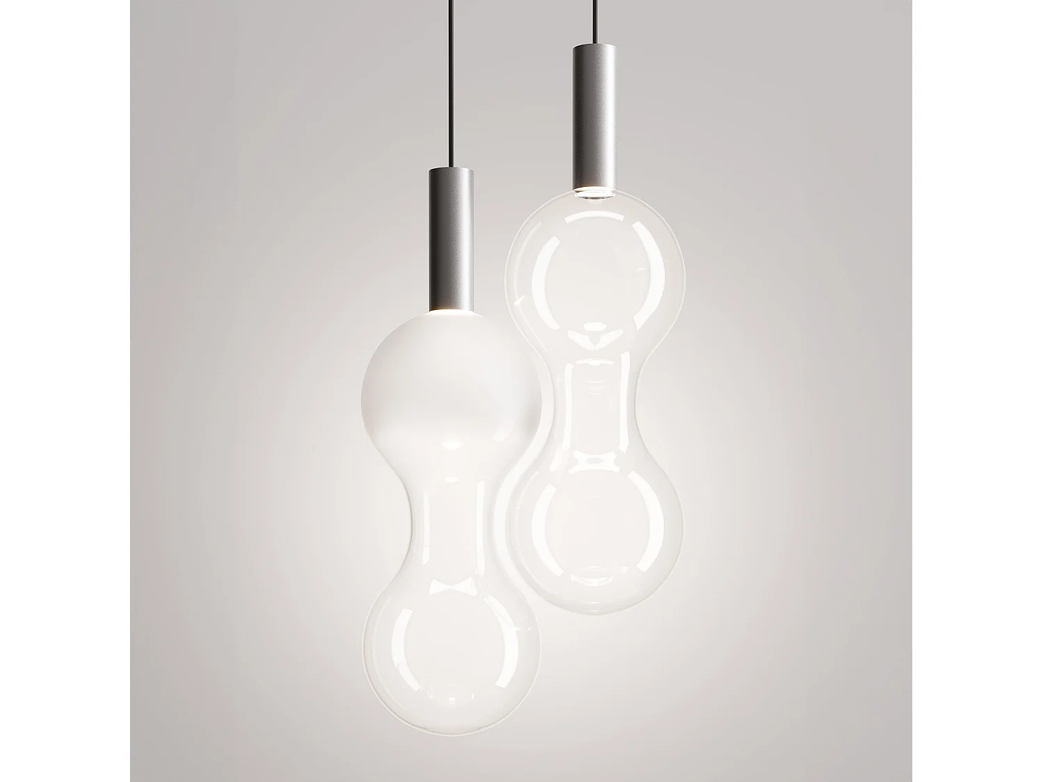 Zafferano Sfer'Otto Pendelleuchte aus Aluminium und mundgeblasenem Borosilikatglas mit dimmbarer 8-W-LED-Lichtquelle (2700 K, Phasenanschnitt).