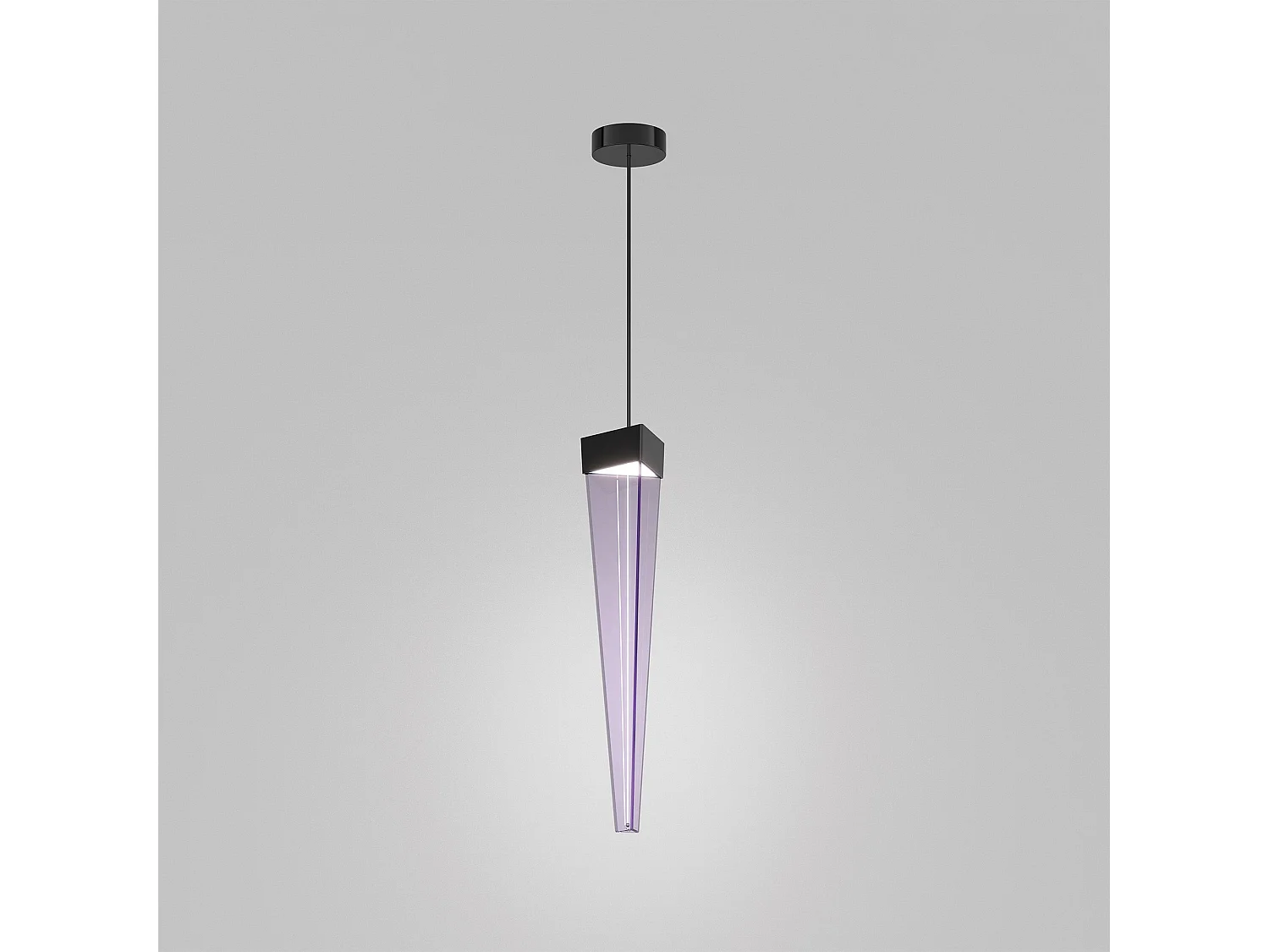 Candeeiro suspenso LED Stalactite 12W 2700K na cor ametista com estrutura em níquel preto polido, design moderno e cenográfico, altura regulável.