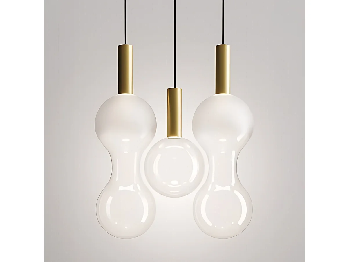 Zafferano Sfer'Otto pendellampe designet i mundblæst borosilikatglas, guld og transparent sandblæst finish, 8W LED, CRI 90, IP40