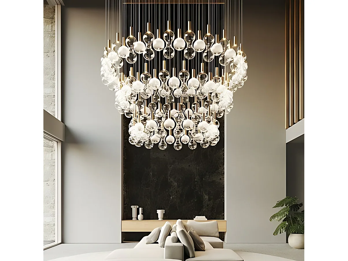 Zafferano Sfer'Otto pendellampe designet i mundblæst borosilikatglas, guld og transparent sandblæst finish, 8W LED, CRI 90, IP40