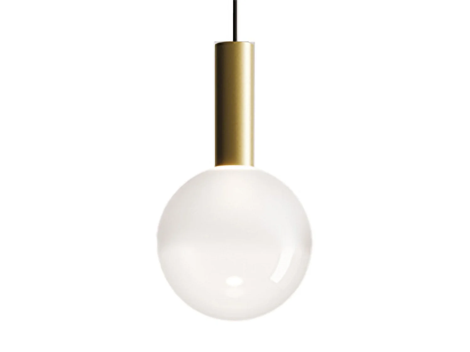 Zafferano bolvormige hanglamp van mondgeblazen borosilicaatglas in goud en transparant gezandstraalde afwerking, inclusief 8W LED TRIAC 2700K lamp