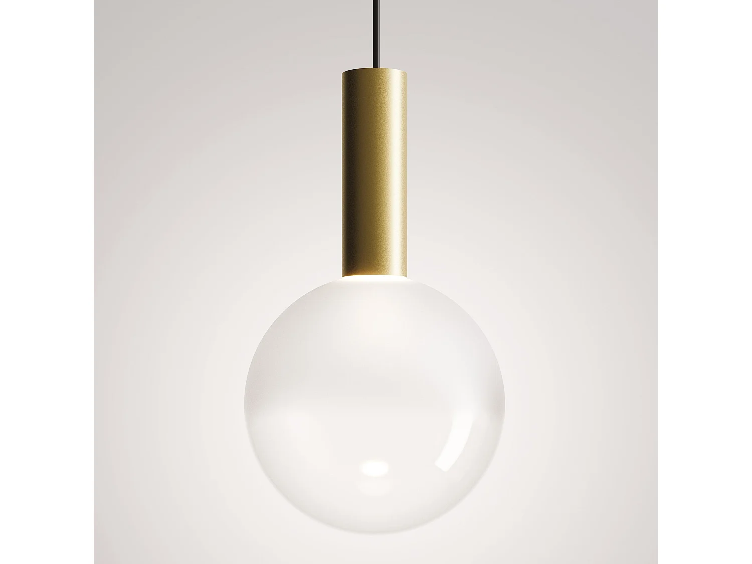 Zafferano bolvormige hanglamp van mondgeblazen borosilicaatglas in goud en transparant gezandstraalde afwerking, inclusief 8W LED TRIAC 2700K lamp