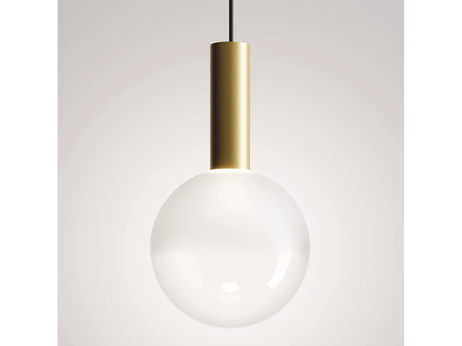 Zafferano bolvormige hanglamp van mondgeblazen borosilicaatglas in goud en transparant gezandstraalde afwerking, inclusief 8W LED TRIAC 2700K lamp