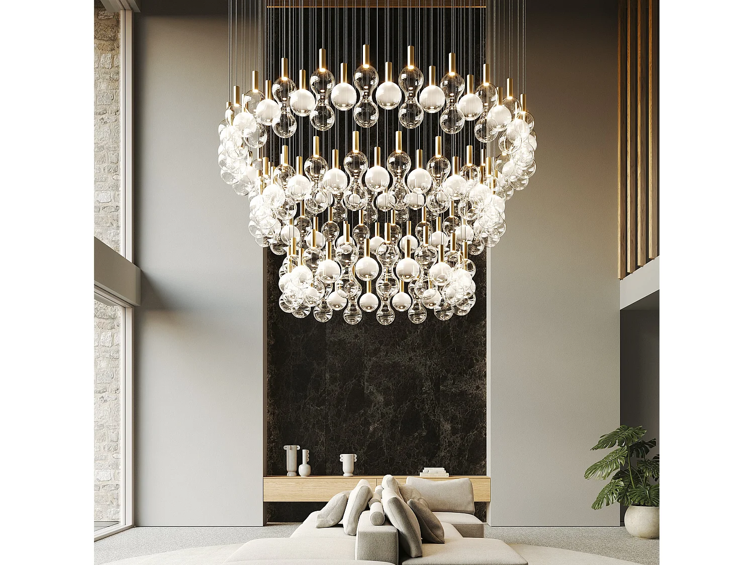 Zafferano Pendelleuchte Kugel LED TRIAC 8W 2700K Transparentes Borosilikatglas und Aluminium, modernes Design für die Innenbeleuchtung