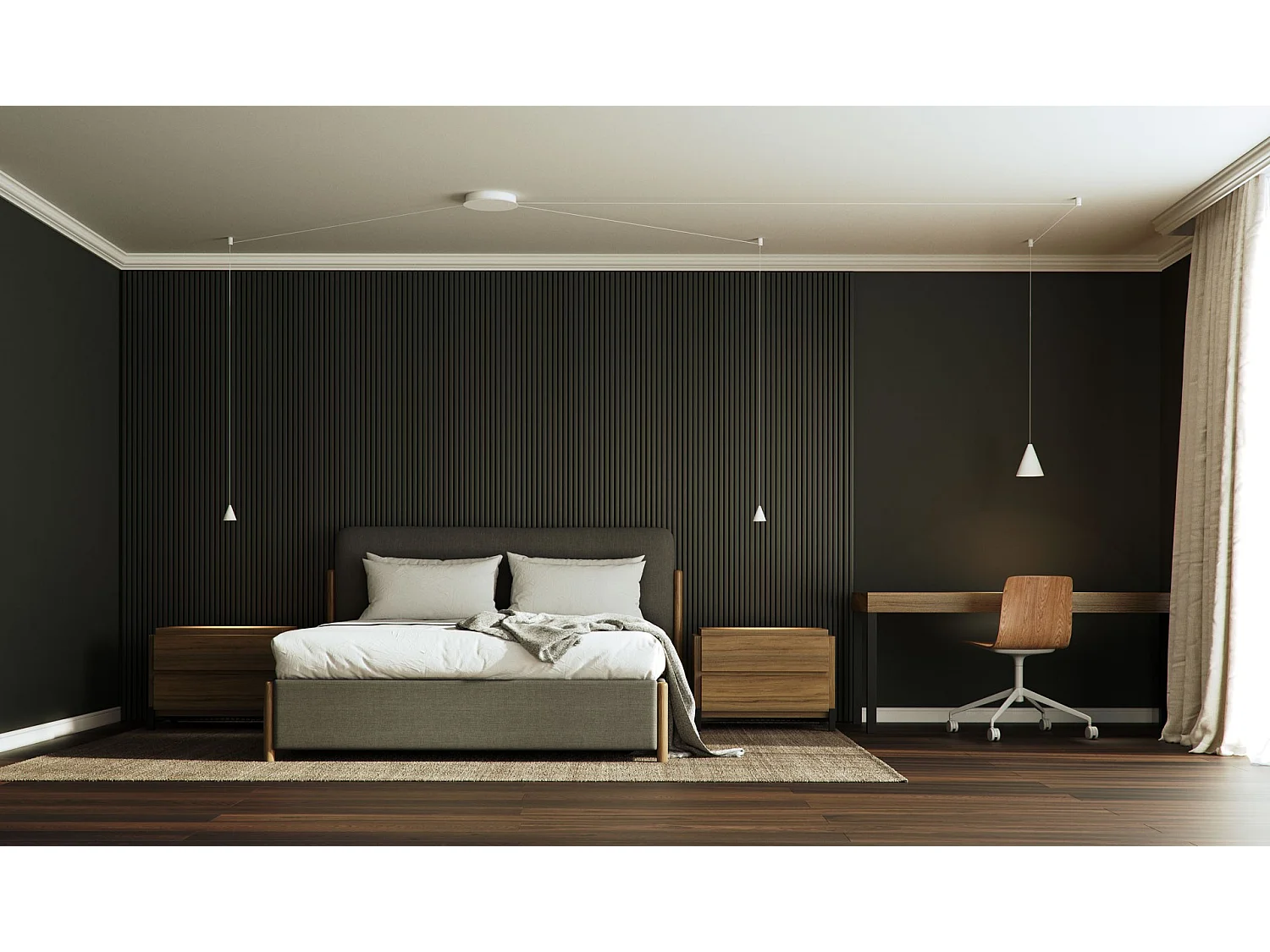 Beneito & Faure Zoe Space 8 LED pendellampe, 38° spot, afbryder, farvetemperatur 2700K/3200K/4000K, elegant mat hvid finish, designerlampe