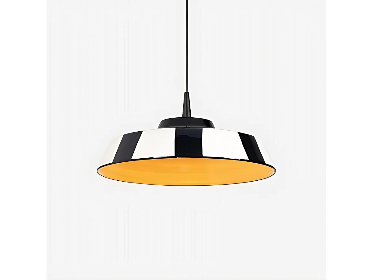 Circus LED pendellampe 8W keramik fremstillet i Italien diameter 35 cm indvendig gul finish sort og hvid stribet design til elegant interiør