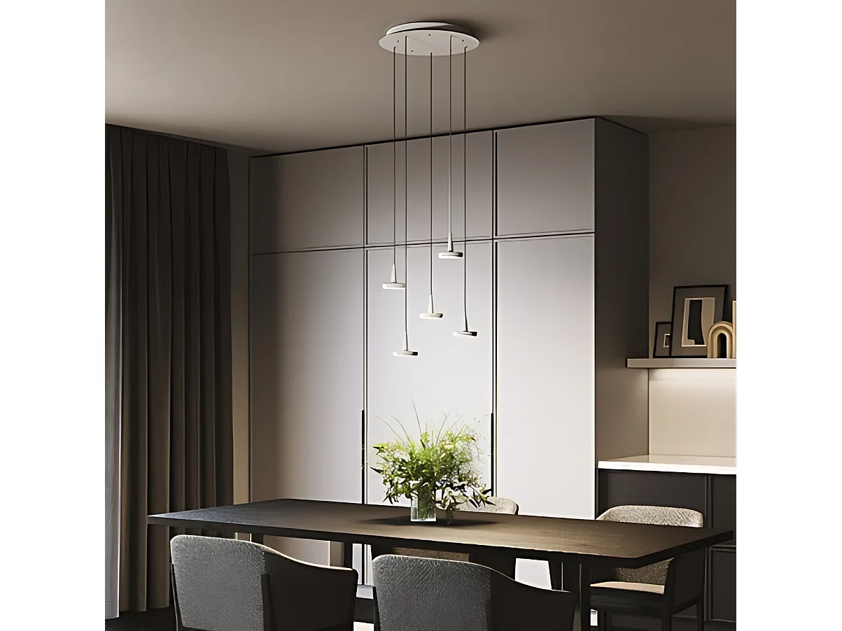 Baby dæmpbar LED-pendellampe i hvid aluminium, 3000K farvetemperatur, kompakt design til moderne og elegante interiører