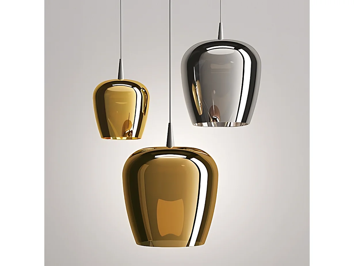 Zafferano pendellampe Bilia 230V LED 8W CRI 90 mundblæst borosilikatglas, aluminium og transparent, diameter 18 cm, højde 324 cm