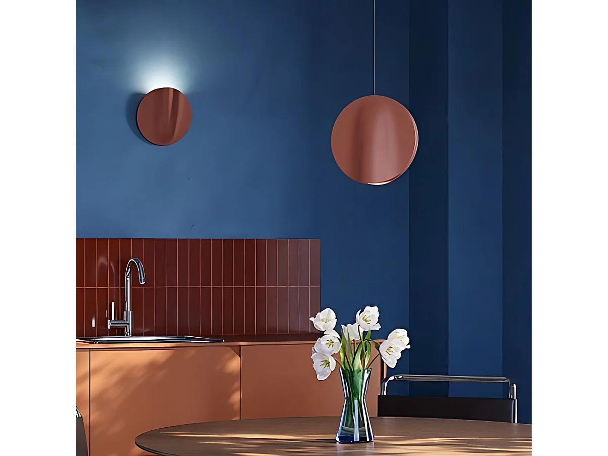 Sirio pendellampe i terrakottakeramik, LED 8W 2700K, dæmpbar (TRIAC), håndlavet lampeskærm, fremstillet i Italien, moderne modulært design