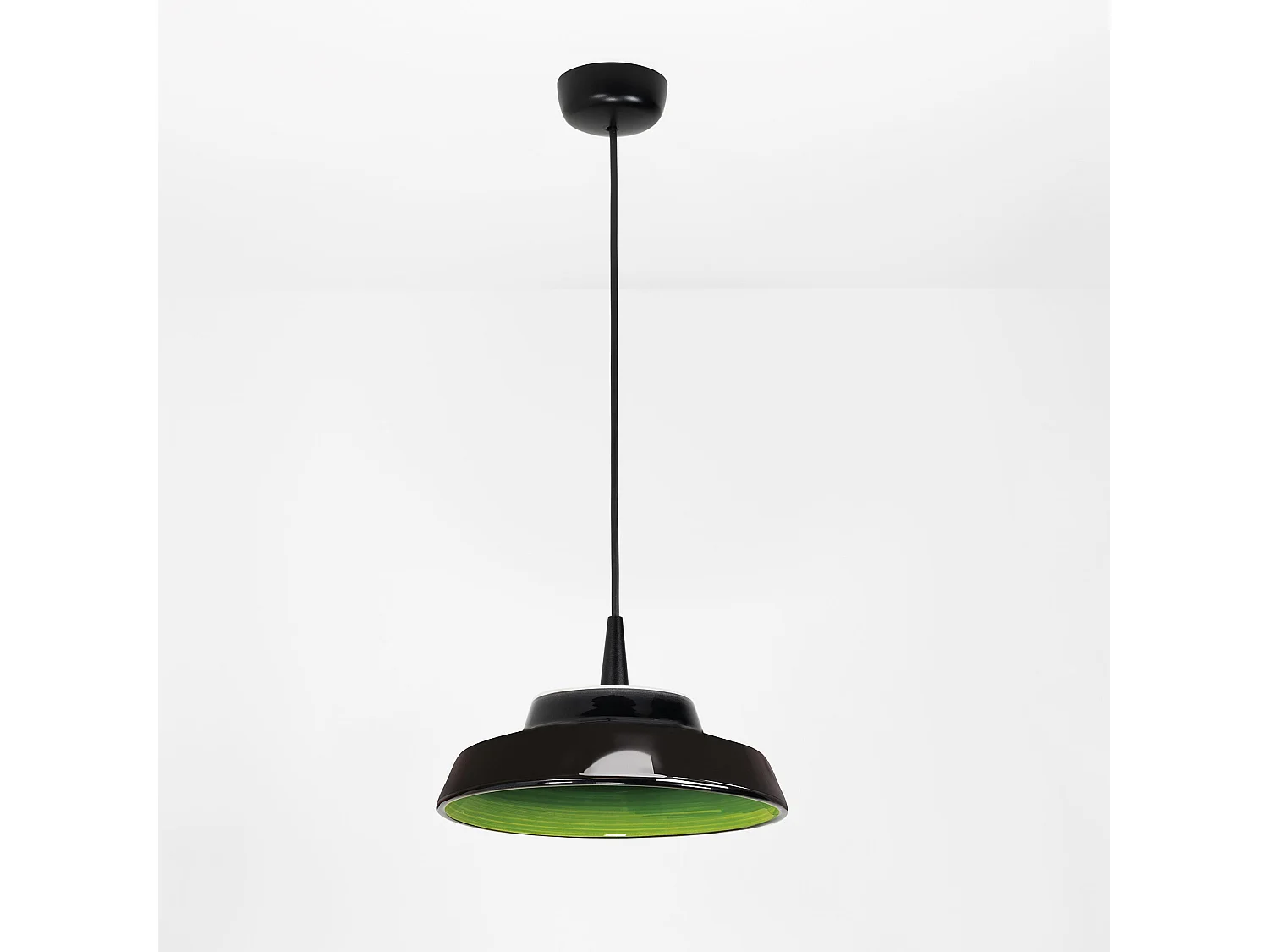 Candeeiro suspenso Circus Black LED, difusor artesanal em cerâmica verde, regulável por TRIAC, altura 300 cm, 8W, IRC 90, IP40, design italiano.