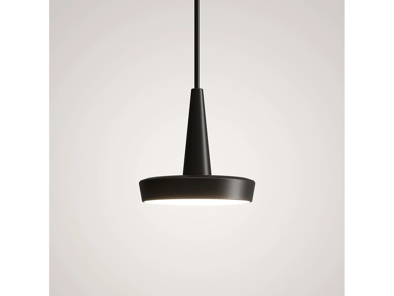 Candeeiro suspenso LED Baby regulável, em alumínio preto, design moderno com difusor policarbonato opalino, IRC 90, 8,0 W, 2700 K, luz quente.