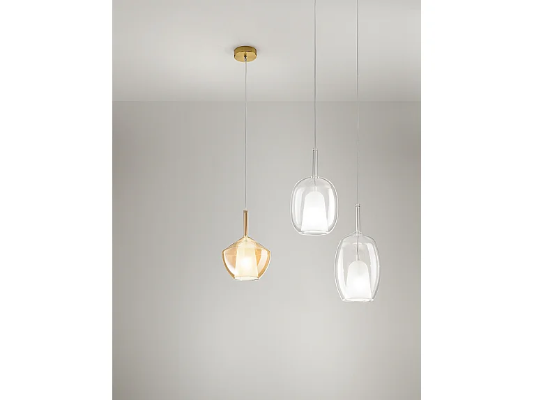 Hanglamp van borosilicaatglas 20x27,5 cm, transparante amberkleurige afwerking, inclusief E27 fitting, serie 10S48250 - Perenz